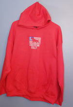 Load image into Gallery viewer, Hoodie: American Bully Flag Logo: White and Blue Stitching (Red Hoodie)
