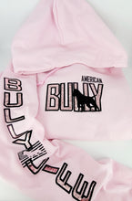 Load image into Gallery viewer, Hoodie: Pink Hoody American Bully Silhouette Center Logo with Bully Life Arm (Rose Gold)