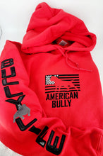 Load image into Gallery viewer, Hoodie: American Bully Flag with Bully Life Arm (Black & Grey Stitching with Black Arm SOLID COLOR Fill)