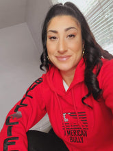 Load image into Gallery viewer, Hoodie: American Bully Flag with Bully Life Arms (Black & Grey Stitch with Black GLITTER Fill on Arm)