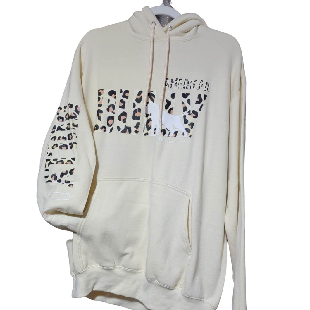 Hoodie: American Bully Silhouette - Leopard with Bully Life Arm - Cream