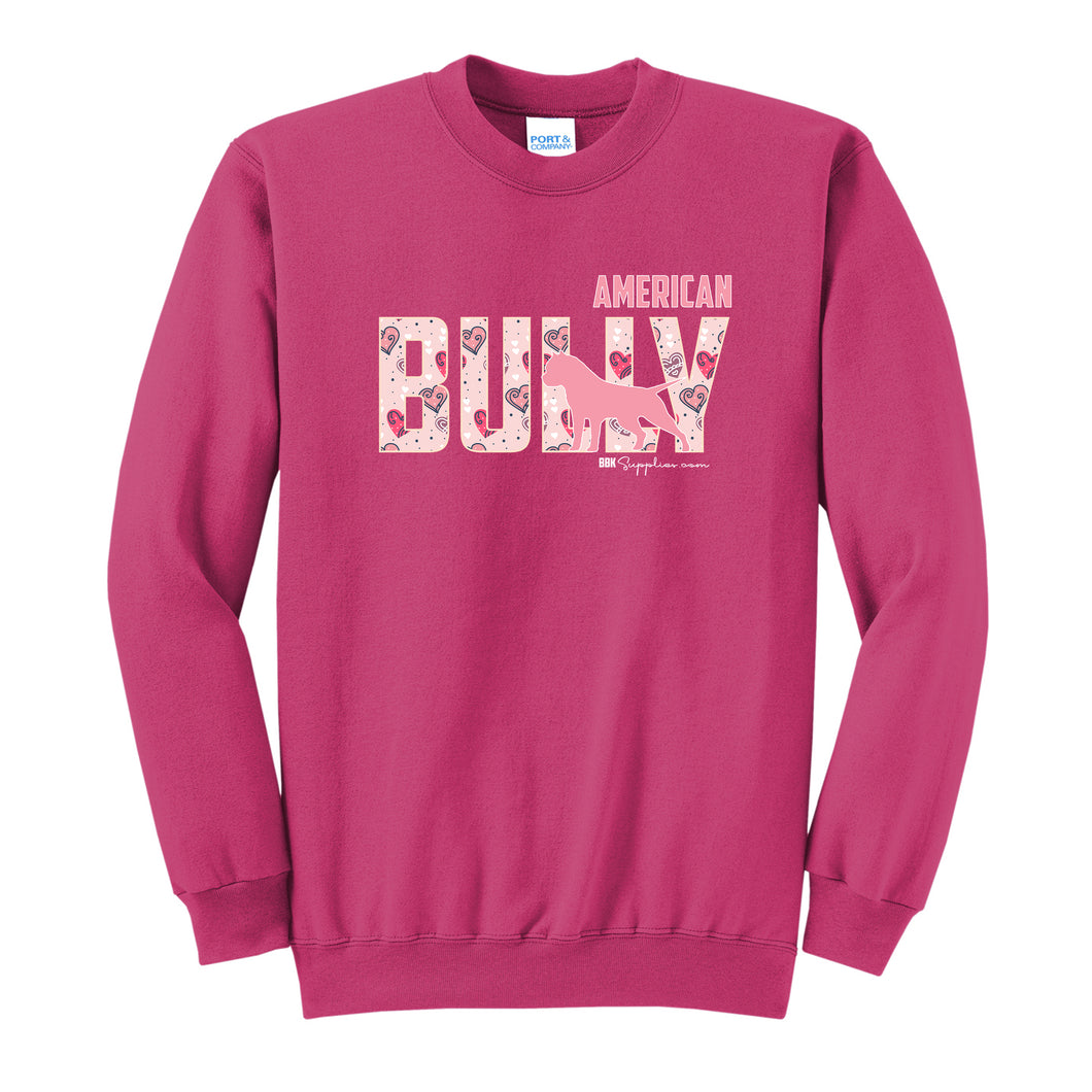 Valentines Day - American Bully Silhouette - Sweatshirt Crew Neck - Pink