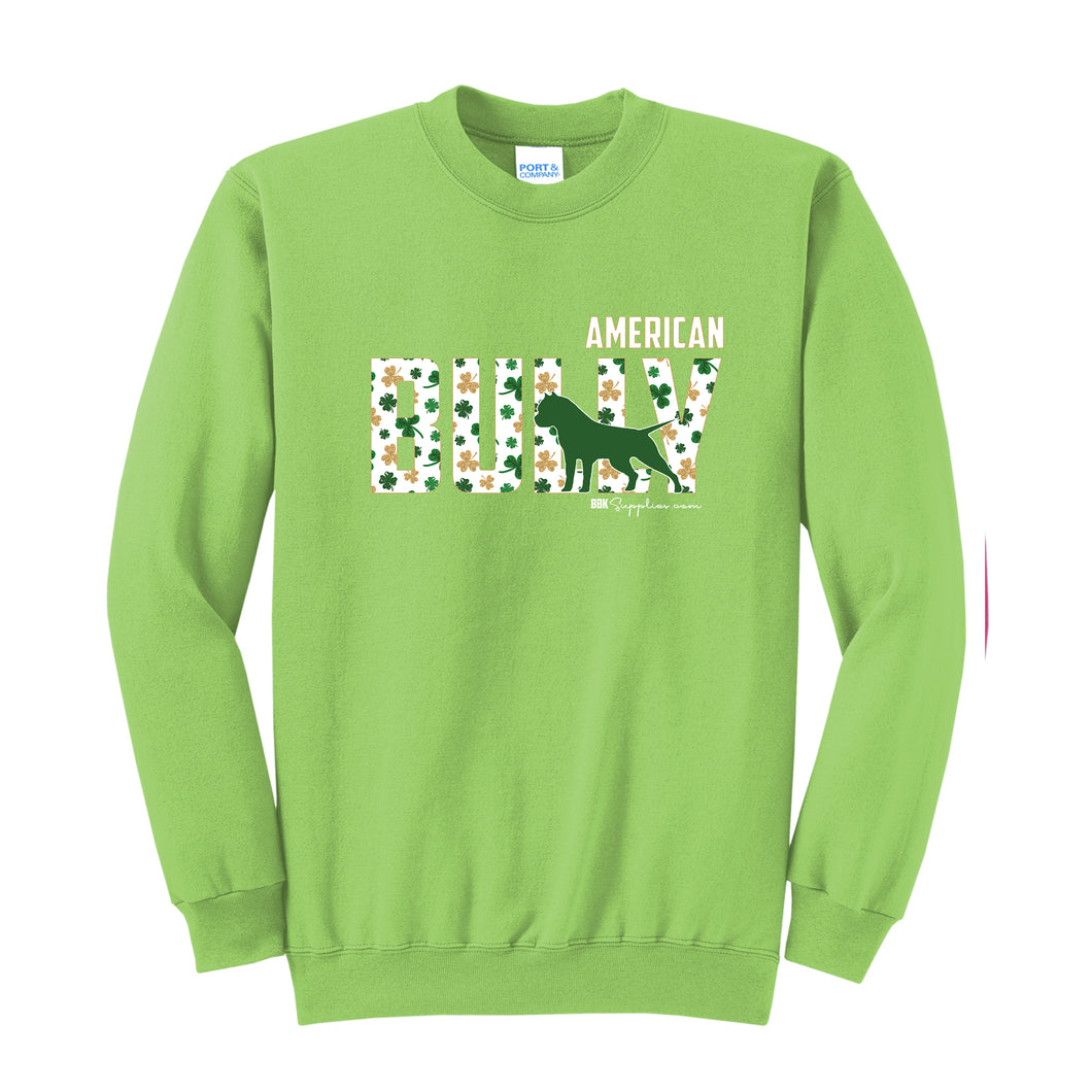 St Patrick's Day - American Bully Silhouette - Sweatshirt Crew Neck - Lime Green