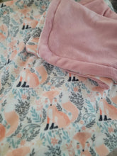 Load image into Gallery viewer, Kennel or Cott Blankets (multiple sizes) - Pretty Floral &amp; Foxes Anti Pill Fleece Fabric with Minky Pink Fleece Reverse Side
