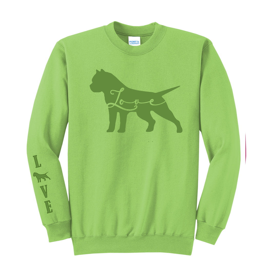 St Patrick's Day - American Bully Silhouette Dog Love - Sweatshirt Crew Neck - Lime Green