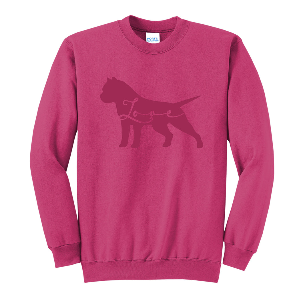 Valentines Day - American Bully Silhouette Dog- Sweatshirt Crew Neck - Pink