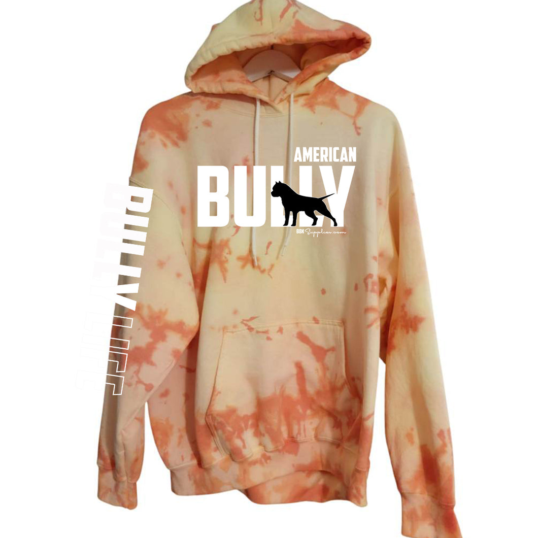 Hoodie: Orange tie dye American Bully Silhouette with Bully Life arm