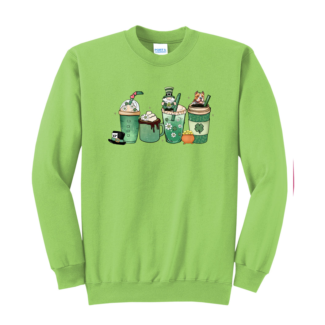 St Patrick's Day - American Bully Coffee Lover - Sweatshirt Crew Neck - Lime Green