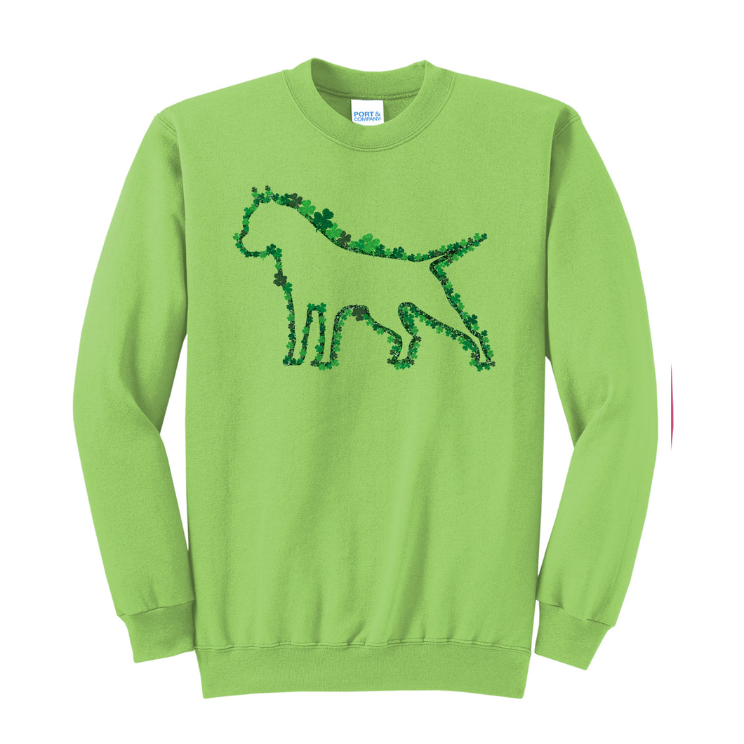 St Patrick's Day - American Bully Outline Clover - Sweatshirt Crew Neck - Lime Green