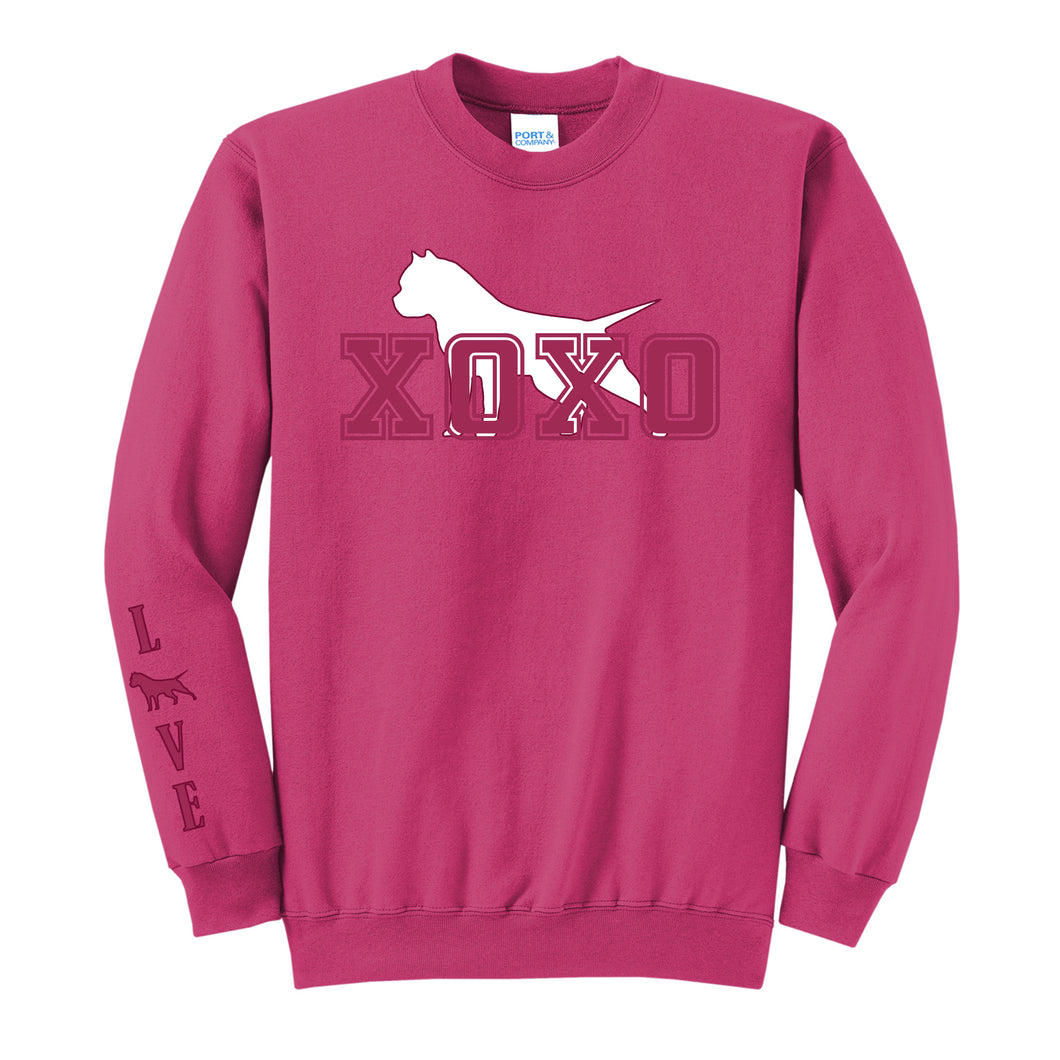 Valentines Day - XOXO Bully Silhouette with Love Arm - Sweatshirt Crew Neck - Pink