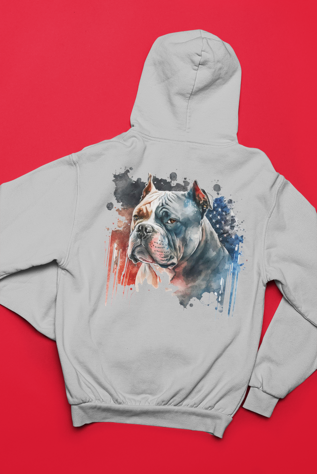 Hoodie: Large American Flag Bully Head Paint