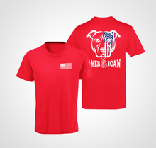 Load image into Gallery viewer, T-Shirt : Large Back Print - Red White Blue Face American Bully &amp; Flag Front
