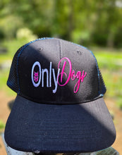 Load image into Gallery viewer, Black embroidered Only Dogs cap with pink lettering
