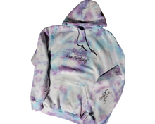 Load image into Gallery viewer, HOODIE: Keep Climbing, you can fo hard things Purple and Blue Tie dye with Rhinestone draw string
