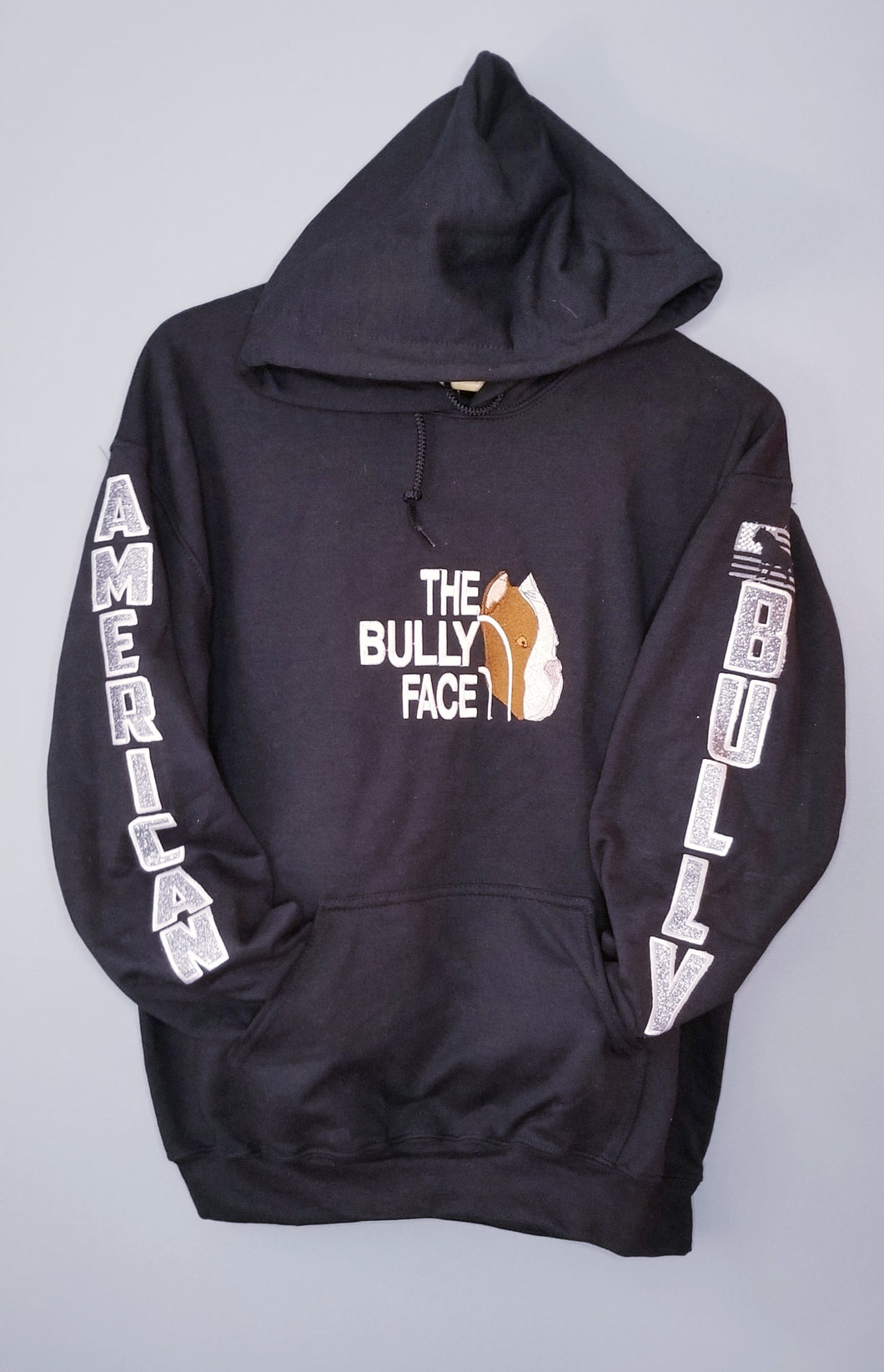 Hoodie: Bully Face Center Logo with American Bully Arms (Both Arms with Fill)