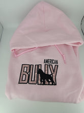 Load image into Gallery viewer, Hoodie: Pink Hoody American Bully Silhouette Center Logo with Bully Life Arm (Rose Gold)
