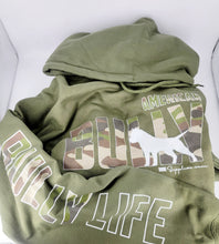 Load image into Gallery viewer, Hoodie: American Bully Silhouette Camo with Bully life arms
