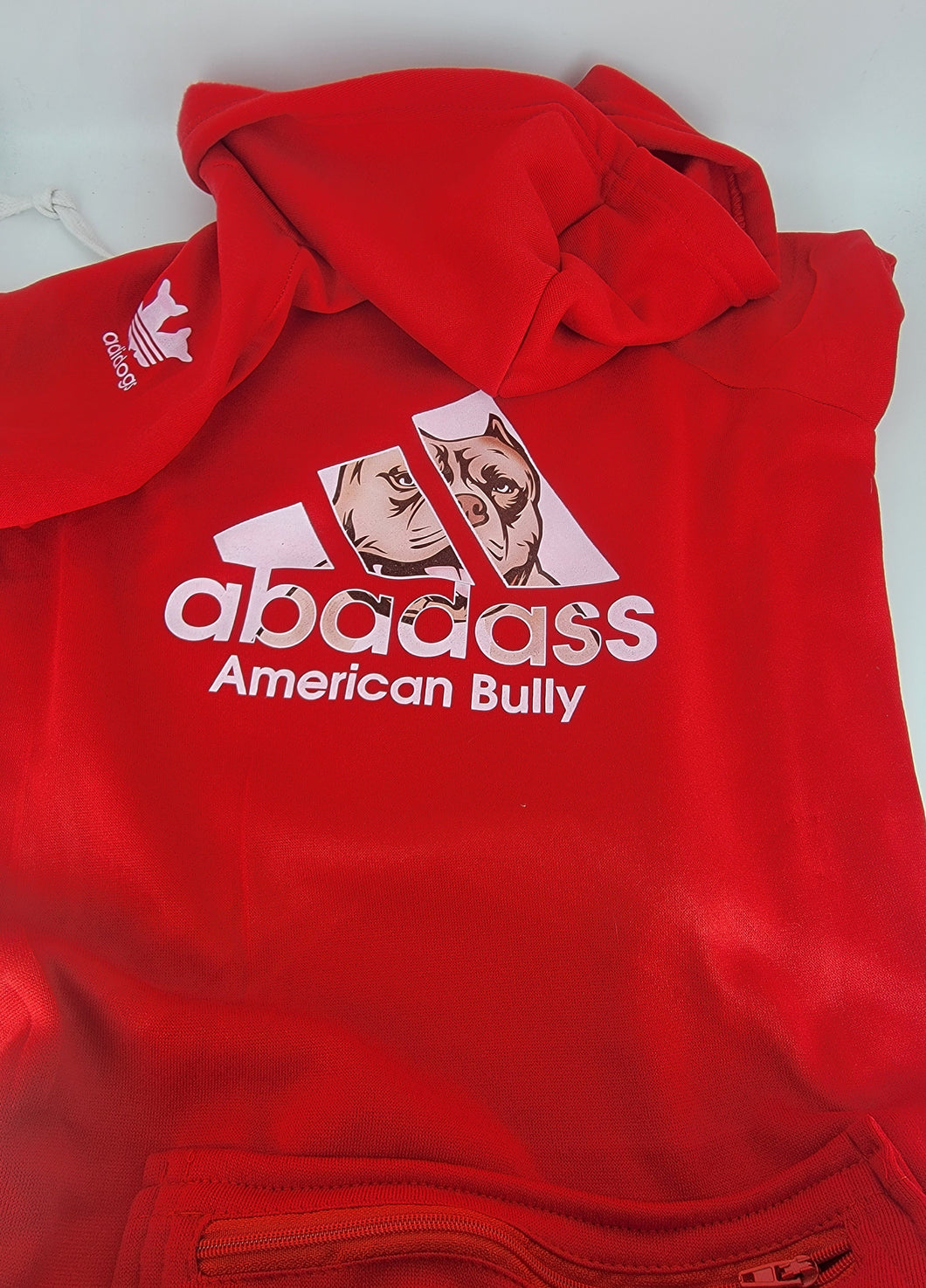 Dog Hoodie: Abadass American Bully back logo with arm patch