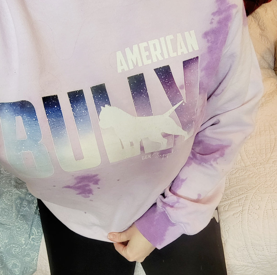 Sweatshirt: American Bully Silhouette Galaxy - purple tie dye