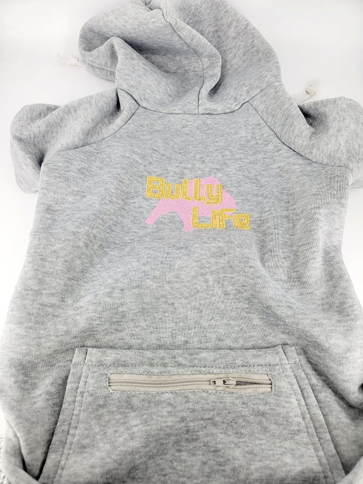 Dog Personalized Hoodie - Bully Life - Pink Dog & Gold Lettering with Gold Holographic Fill