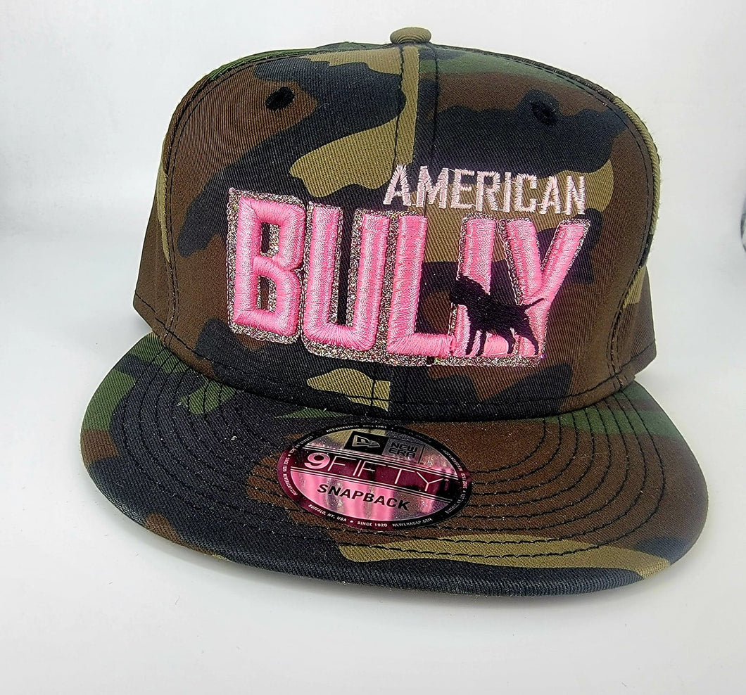 Ball Cap:  American Bully Silhouette - Camo with Pink