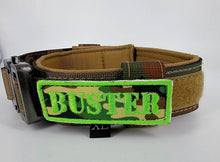 Load image into Gallery viewer, Tactical Collar with Name Patch (Bright Green with Camo Background)
