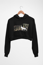 Load image into Gallery viewer, Cropped Hoodie: PRINTED American Bully Silhouette - Camo (No Arms)
