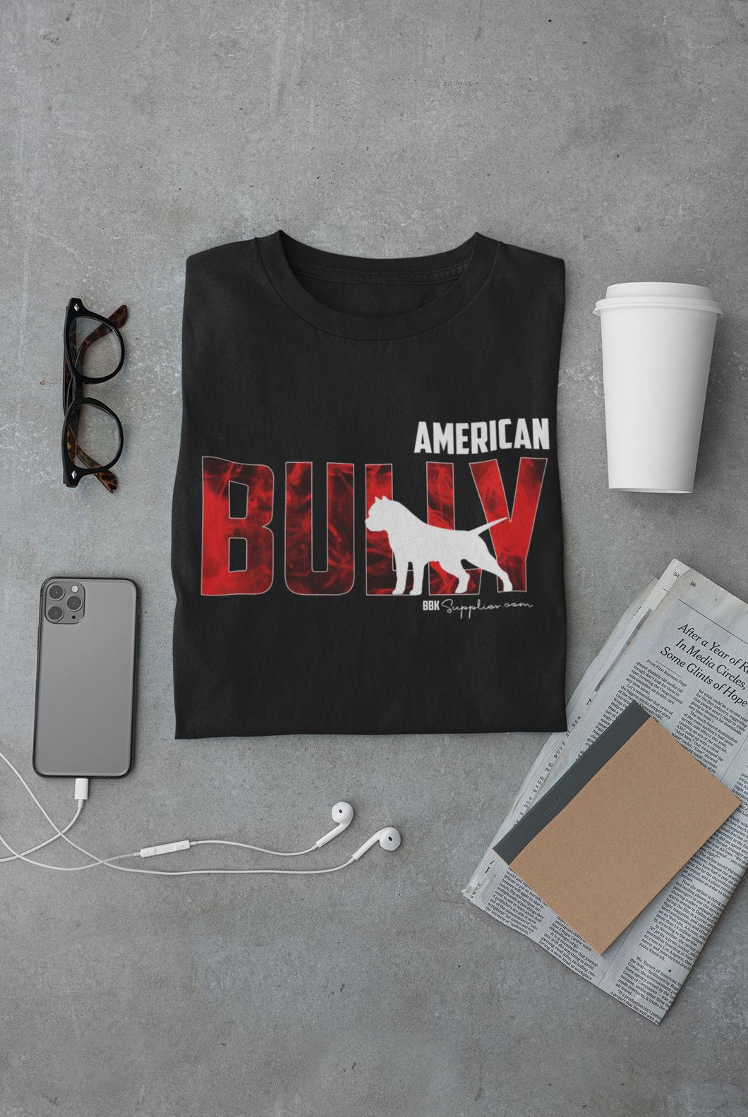 T-Shirt - American Bully Silhouette Red Flame