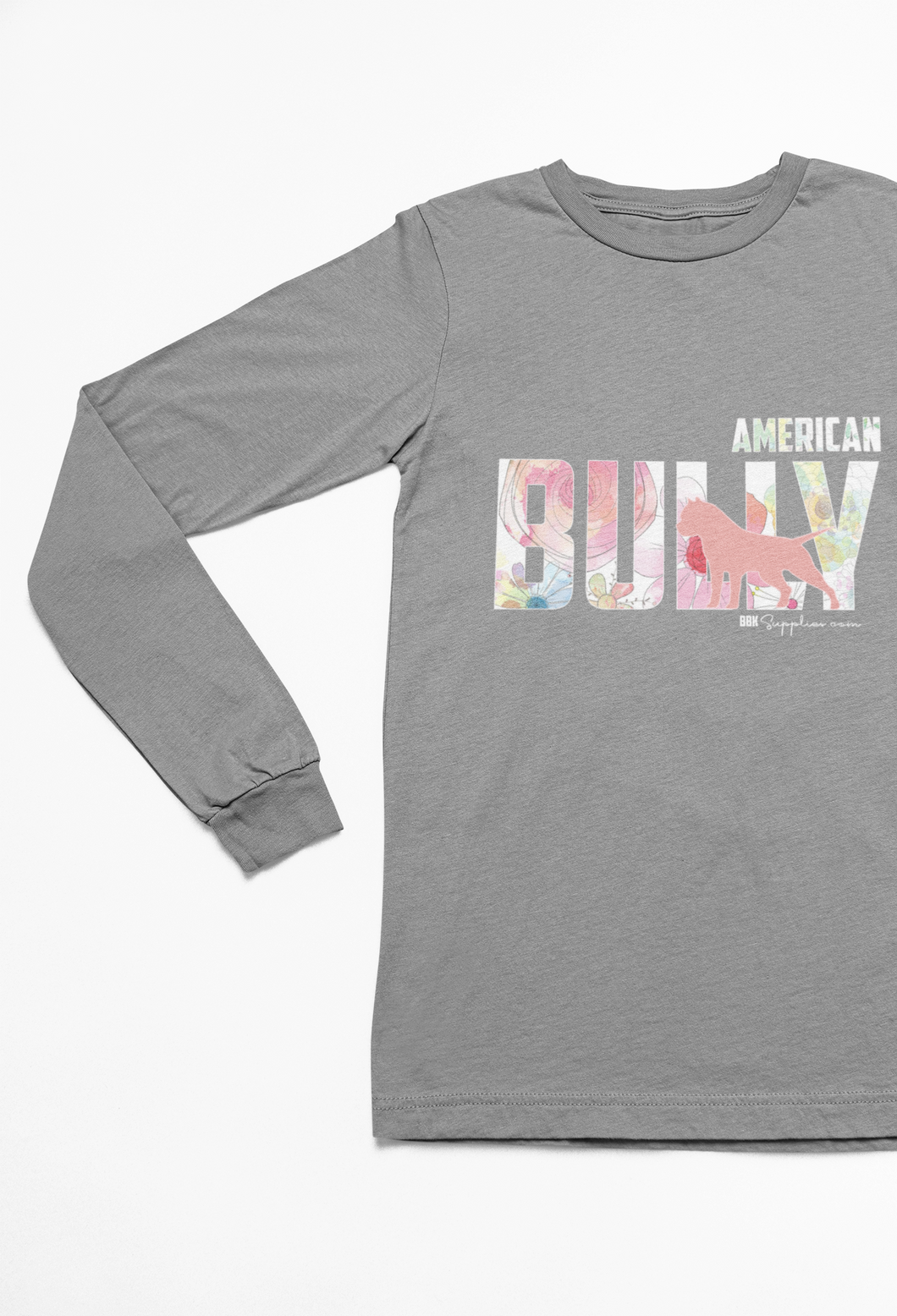 Long Sleeve - American Bully Silhouette - Floral