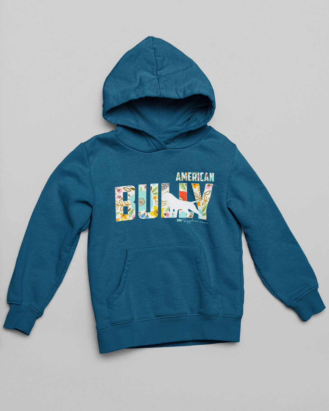 Hoodie: Blue Floral American Bully Silhouette