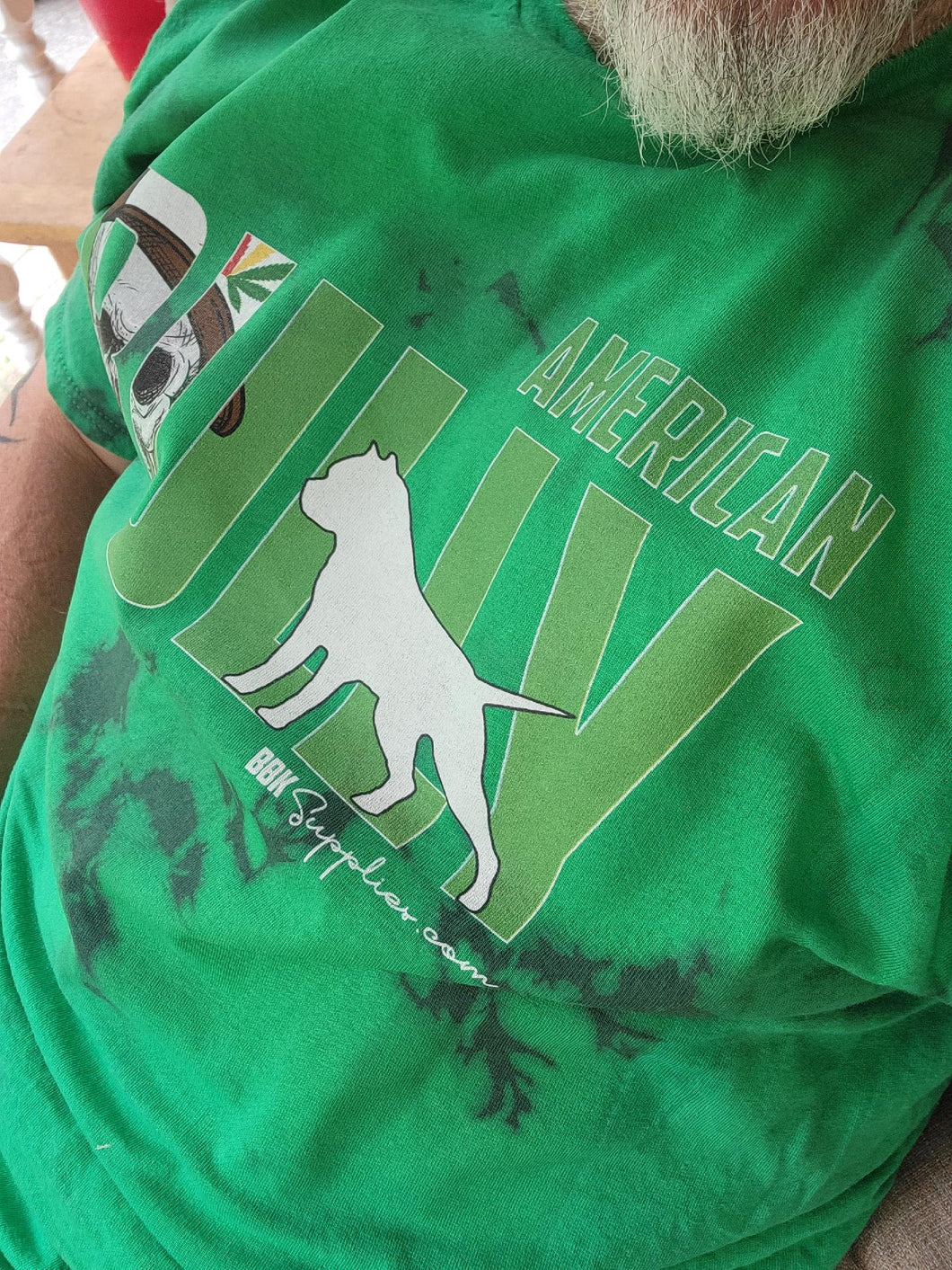 Mens Tshirt American Bully Silhouette Smoke logo Green Tie Dye